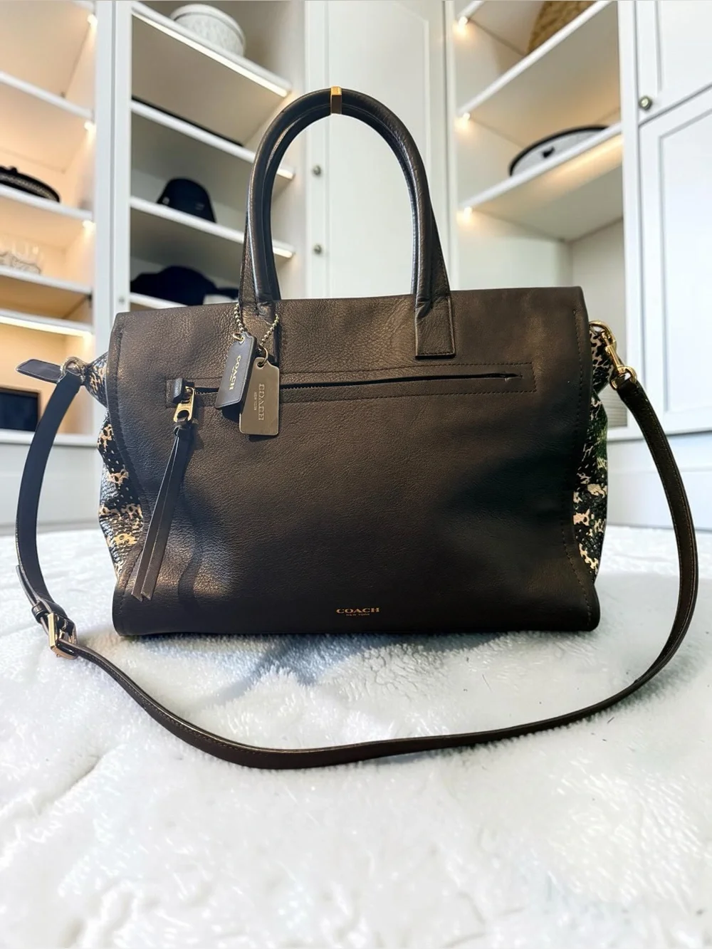 Coach Bleecker Riley Mixed Media Leather & Python Carryall Satchel Bag